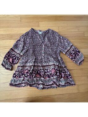 Southern Cotton Women's Small Burgundy Floral Boho Blouse El Cortes Ingles